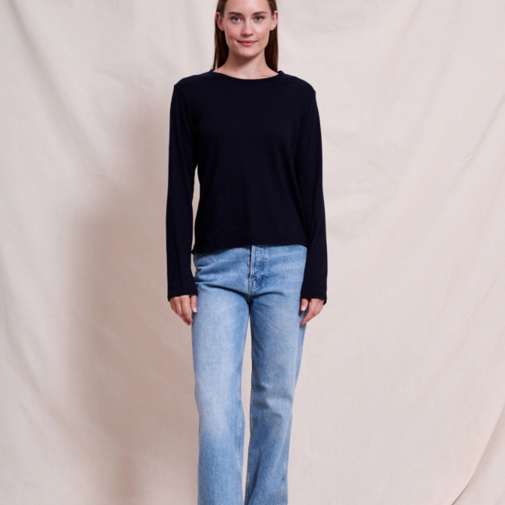🆕 SUNDRY Long-sleeved crewneck sweater crop top in deep navy size XS NWT